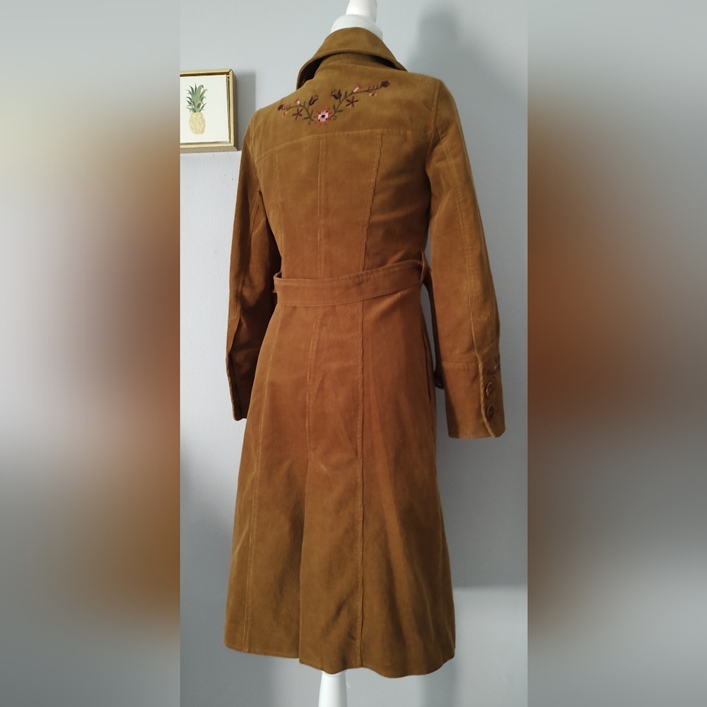 Vintage Corduroy Long Jacket Women Jean Basic Style 70s' Embroidery Size Medium - Picture 9 of 15